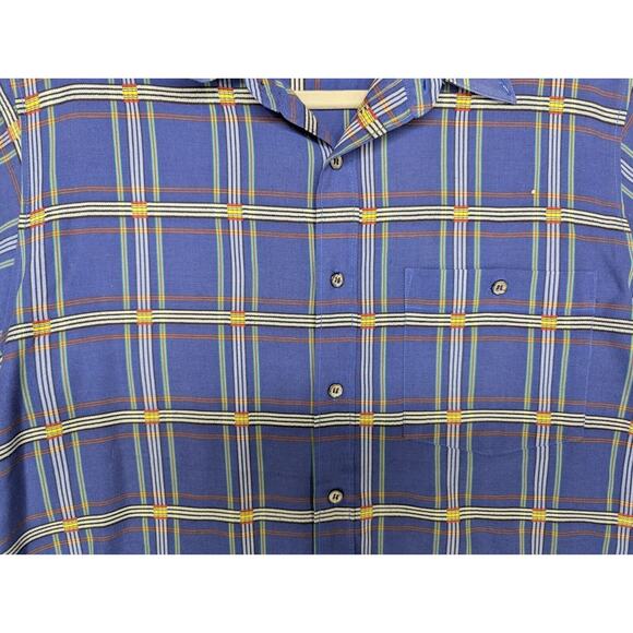 Fanucci Men's Short Sleeve Blue Plaid Button-Down Shirt Casual Med 15.5 - Picture 2 of 8